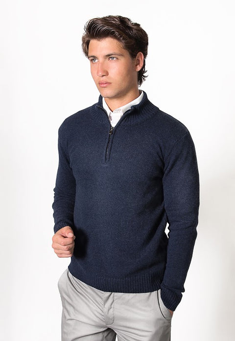 FRATELLI 4705 WOOL/CASHMERE 1/4 ZIP PULLOVER NAVY
