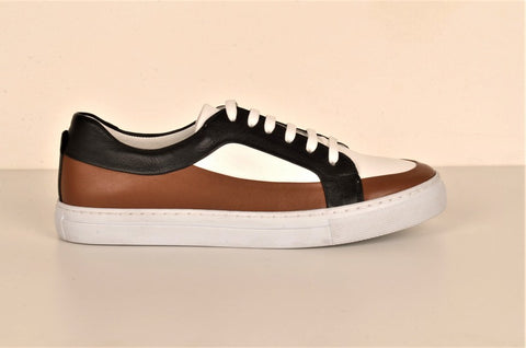 LAFENI 02 PANELLED LEATHER LACE UP SNEAKER MOCCA