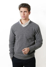 FRATELLI 4703 WOOL/CASHMERE VEE PULLOVER CHARCOAL
