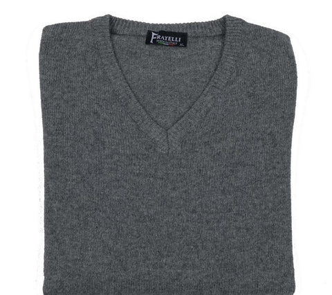 FRATELLI 4703 WOOL/CASHMERE VEE PULLOVER CHARCOAL